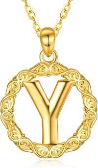wholesale 14K Gold Sterling Silver 26 Letter Pendant Necklace 18 +2 Chain Gift-Y