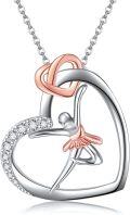 wholesale 925 Sterling Silver Ballerina Heart Pendant Necklace with Rose Gold Accents and Cubic Zirconia - Christmas Gift for Her-0-0