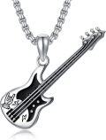 wholesale 925 Sterling Silver Electric Guitar Pendant Necklace Punk Rock Music Jewelry for Women and Men-0-0