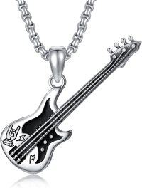 wholesale 925 Sterling Silver Electric Guitar Pendant Necklace Punk Rock Music Jewelry for Women and Men-01- guitar