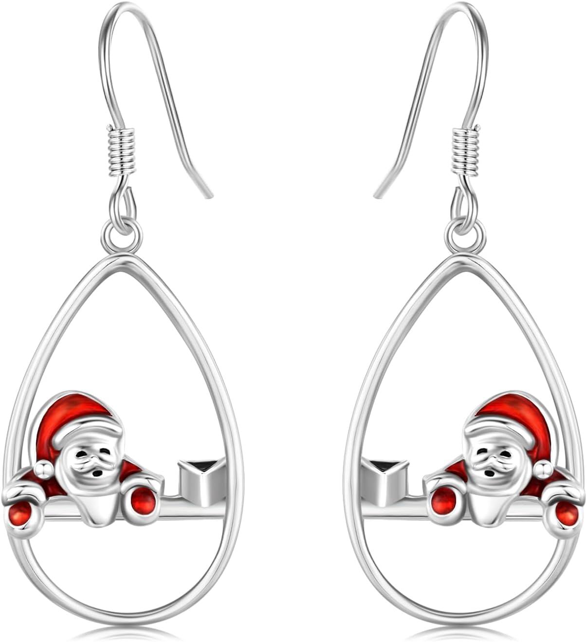  Sterling Silver Snowman Deer Santa Claus Santa Hat Dangle Earrings Christmas Jewelry Gifts -0-0