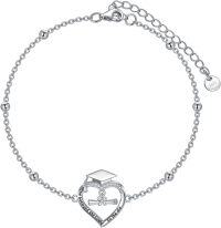 wholesale 925 Sterling Silver Graduation Heart Charm Bracelet for Women Girl's Gift-Graduation