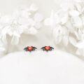 wholesale 925 Sterling Silver Heart-Shaped Winged Red Crystal Stud Earrings with Black Wings-0-1