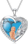 wholesale 925 Sterling Silver Turquoise Heart-Shaped Dragon Pendant Necklace Gift for Wife/Mom-0-0