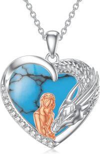 wholesale 925 Sterling Silver Turquoise Heart-Shaped Dragon Pendant Necklace Gift for Wife/Mom-Dragon-Turquoise