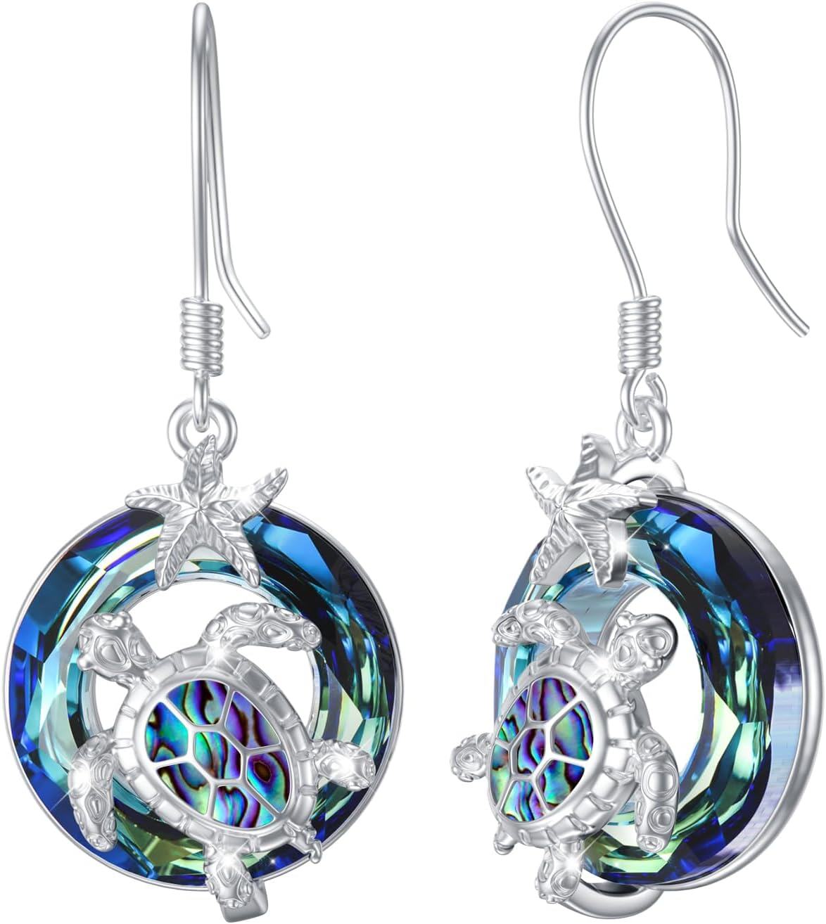 Sterling Silver Crystal Sea Turtle Dangle Earrings for Women Valentine s Day Gifts-Sea Turtle-Abalone
