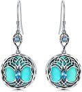 wholesale Sterling Silver Birthstone Celtic Tree of Life Dangle Earrings-0-0