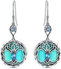 wholesale Sterling Silver Birthstone Celtic Tree of Life Dangle Earrings-Turquoise