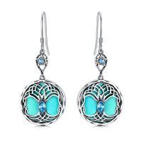 wholesale 925 Sterling Silver Celtic Knot Tree Of Life Earrings Wholesale With Green Malachite And Blue Crystal-Turquoise