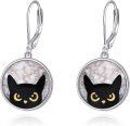wholesale 925 Sterling Silver Black Cat Face with White Stone Leverback Earring Gift for Her-0-0