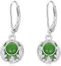 wholesale 18K White Gold Plated Sterling Silver Green Gemstone Leaf Dangle Earrings with Leverback-0-0