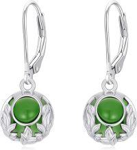 wholesale 18K White Gold Plated Sterling Silver Green Gemstone Leaf Dangle Earrings with Leverback-A01-Leaf Dangle(Green)