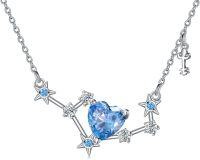 wholesale 925 Sterling Silver Blue Heart Zodiac Pendant Necklace for Women and Moms-12_Sagittarius(11.23-12.21)_Light Sapphire