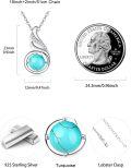 wholesale 925 Sterling Silver & White Gold Plated Turquoise Stone Pendant Necklace with Cubic Zirconia Swirl Design-0-2