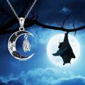 wholesale 925 Sterling Silver Crescent Moon with Hanging Bat Necklace Pendant-0-5