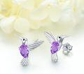wholesale 925 Sterling Silver Purple Amethyst & Blue Turquoise Hummingbird Stud Earrings for Women-0-3
