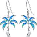 wholesale 925 Sterling Silver Palm Tree Blue Fire Opal Dangle Earrings for Women Beach -0-0