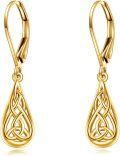 wholesale 10K Gold Celtic Knot Teardrop Leverback Dangle Earrings - Irish for Her-0-0