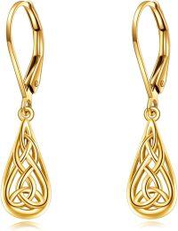 wholesale 10K Gold Celtic Knot Teardrop Leverback Dangle Earrings - Irish for Her-H Style-Celtic Earrings