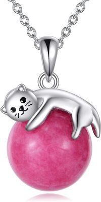 wholesale 925 Sterling Silver Pink Jade Cat Pendant Necklace Animal s for Women-Otter Quartz