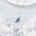 wholesale 925 Sterling Silver Dolphin Heart Blue Crystal Pendant Necklace - Ocean Wave Design s for Women-0-4
