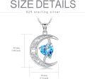 wholesale TOUPOP Aquamarine March Birthstone Necklace 925 Sterling Silver Moon And Star Pendant Necklace Celtic Moon Aquamarine Jewelry Anniversary Birthday Christmas Gifts For Women Wife Mom Her -0-5