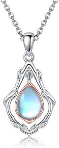 wholesale 925 Sterling Silver Blue Moonstone Teardrop Pendant Necklace for Women-0-0