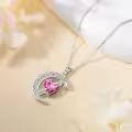 TOUPOP Sterling Silver Pink Tourmaline Moon Star Pendant Necklace Gift-0-4