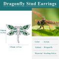 wholesale 925 Sterling Silver Dragonfly Stud Earrings Green Enamel Insect Minimalist s for Women Girls-0-2