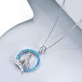 wholesale 925 Sterling Silver Blue Opal Wolf Howling Moon Pendant-0-1