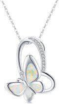 wholesale 925 Sterling Silver Opal Butterfly Necklace Gift for Women and Mom-0-0