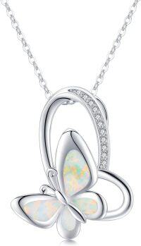 wholesale 925 Sterling Silver Opal Butterfly Necklace Gift for Women and Mom-Butterfly