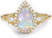 wholesale 14K Solid Gold 1 5Ct Pear Birthstone Halo Art Deco Engagement Ring for Women-Created Topaz-Created Garnet-Created Sapphire-Created Opal-Created Amethyst-London Blue Topaz