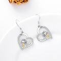 wholesale 925 Sterling Silver Heart-Shaped Monkey Pendant Drop Earrings with Cubic Zirconia Accents-0-4