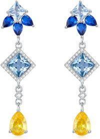 wholesale 925 Sterling Silver Multi-Colored Gemstone Drop Earrings-Geometry-Ice Blue