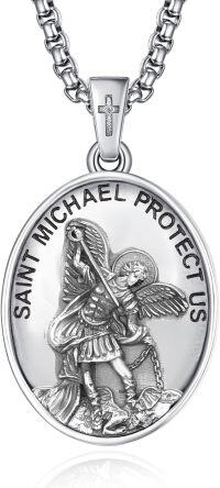 wholesale 925 Sterling Silver St Michael Pendant Necklace for Men - Guardian Angel Charm  Set-A10-Saint Michael