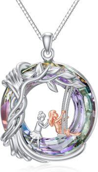 wholesale 925 Sterling Silver & 14K Gold Plated Purple Crystal Tree of Life Sister Necklace, 20mm Circle Pendant, 18\ Rolo Chain, Best Friend Gift for Women-2 Sisters-C-Purple Crystal