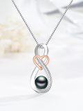 wholesale 925 Sterling Silver & Tahitian Black Pearl Infinity Heart Pendant Necklace, Rose Gold Plated, 18 Chain w/ Extender, Gift Box-0-2