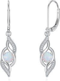 wholesale 925 Sterling Silver 12 Birthstone Leverback Dangle Earrings for Women-10-Oct.-Opal