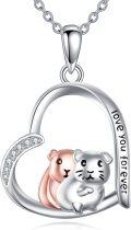 wholesale 925 Sterling Silver Love You Forever Hamster Heart Pendant Necklace Gifts for Women-0-0