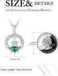 wholesale 925 Sterling Silver Heart-Shaped Emerald Green Gemstone Claddagh Pendant Necklace for Women Celtic Irish s-0-4