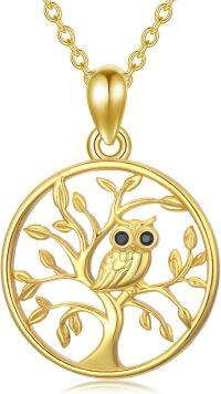 wholesale 14K Gold Owl on Tree Pendant Necklace with Chain - 14K Gold  Jewelry for Women (Length: Adjustable)-Owl Tree of Life