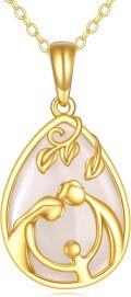 wholesale 14K Gold Yellow Jade Teardrop Pendant Mother Daughter Necklace Mom Gift-0-0