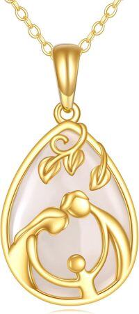 wholesale 14K Gold Yellow Jade Teardrop Pendant Mother Daughter Necklace Mom Gift-Gold-Mom Necklace