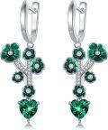 wholesale 925 Sterling Silver Green Crystal Heart & Floral Dangle Earrings for Women-0-0