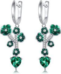wholesale 925 Sterling Silver Green Crystal Heart & Floral Dangle Earrings for Women-style4