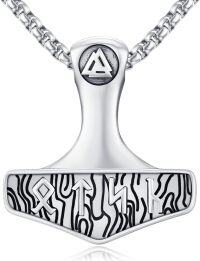 wholesale 925 Sterling Silver  Norse Valknut Thor's Hammer Pendant Necklace-E-Runes