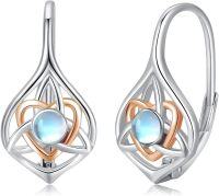 wholesale 925 Sterling Silver Celtic Moonstone & Rose Gold Plated Irish Knot Drop Earrings for Women - Hypoallergenic Leverback  Set-Moonstone-rose gold