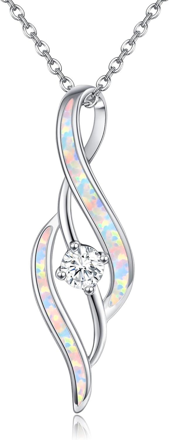 wholesale 925 Sterling Silver Opal Inlay Infinity Pendant Necklace for Women-0-0