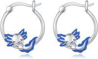 wholesale 925 Sterling Silver Blue Axolotl Hoop Earrings - Cute Animal Jewelry for Women Girls-Blue